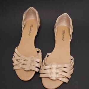 Breckelles Leatherette Peep Toe D'orsay Woven Fisherman Flat